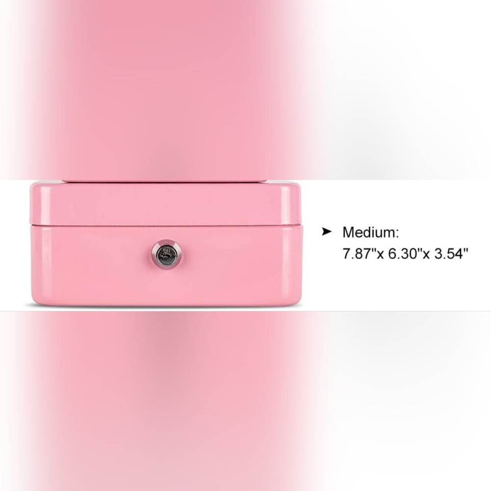 Durable Steel Pink Medium Lock Cash Box With Cash Drawer and a Set Of Lock Keys - Picture 7 of 8